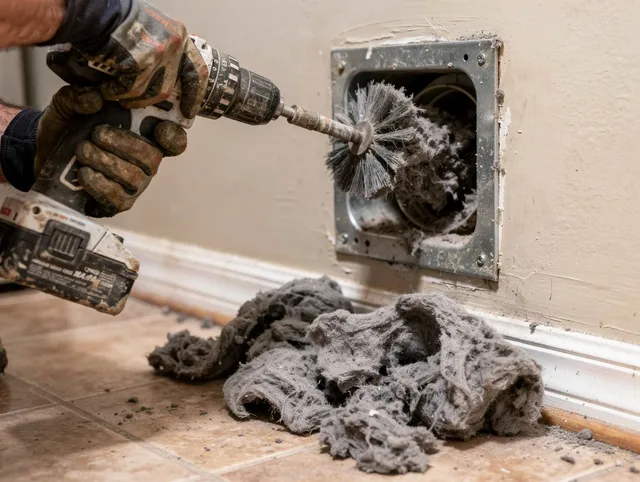 Certified Littleton Dryer Vent Cleaning technician performing dryer vent cleaning in Littleton