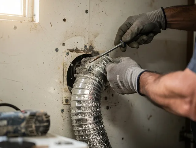 Littleton Dryer Vent Cleaning technician performing precise dryer vent hose installation in Littleton